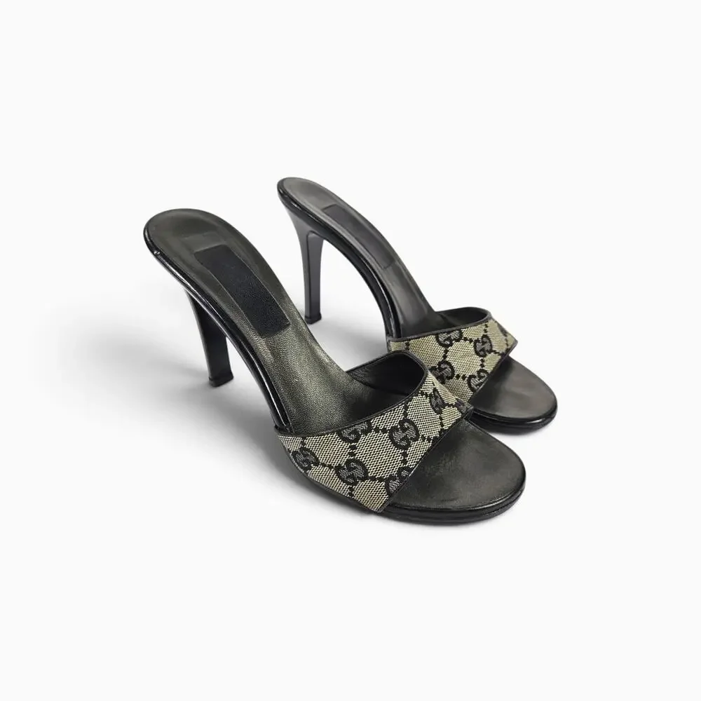 Y2k Gucci by Tom Ford Monogram Mules Pumps Gray Vintage - Size 36.5 EU